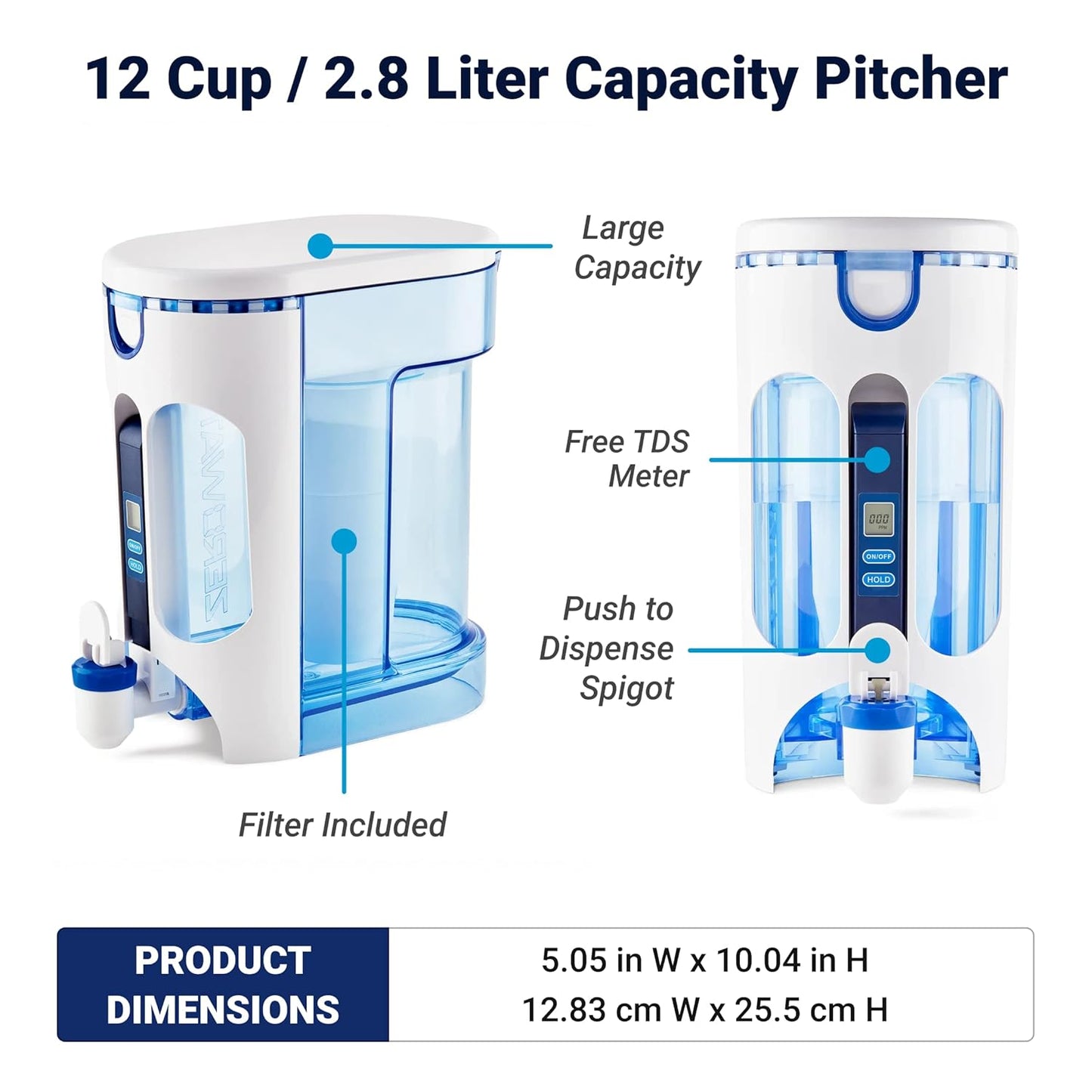 ZeroWater 20-Cup Ready-Pour 5-Stage Water Filter Dispenser with 0 TDS Water Filter